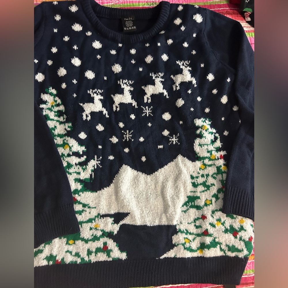 Rue21 Christmas Sweater Navy and White Polka Dot Sweater